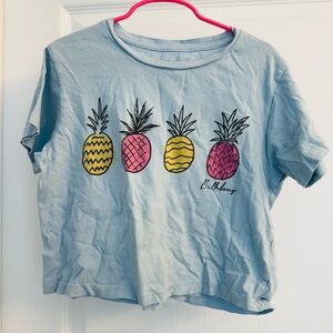Billabong Girls' Light Blue Pineapple Graphic Tee- size xs